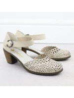 Dámské kožené sandály na jehlovém podpatku béžové Rieker 40902-60