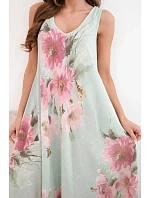 Dámské bavlněné oversize šaty s výstřihem do V a květinovým potiskem tmavě mátové Dámské bavlněné oversize šaty s výstřihem do V a květinovým potiskem tmavě mátové