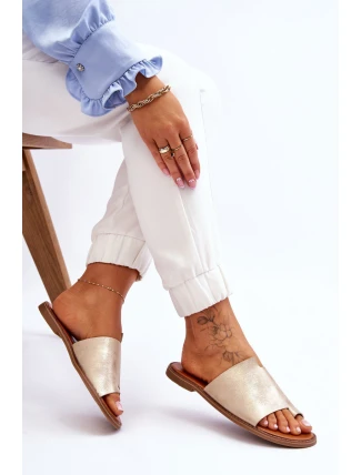 Dámské kožené žabky Světle zlatá Amite Dámské kožené žabky Světle zlatá Amite