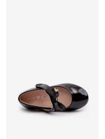 Dětské lakované balerínky s mašlí a suchým zipem černé kočičí