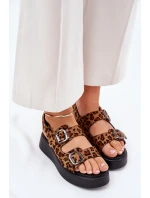 Dámské Sandály Na Platformě A Kotníku S Přezkami Leopardí Hnědé Genorre
