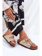 Dámské semišové pantofle s přezkami Big Star – béžové