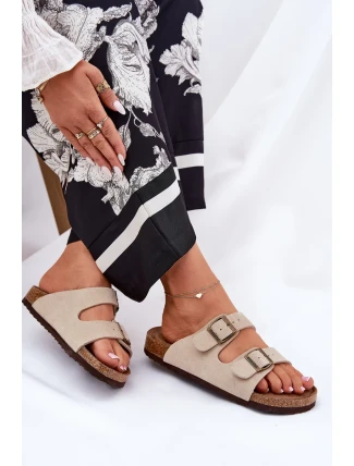 Dámské semišové pantofle s přezkami Big Star – béžové