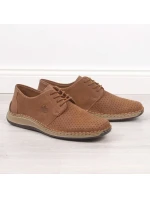 Kožené polobotky Rieker M RKR528 hnědé s ažurovým vzorem