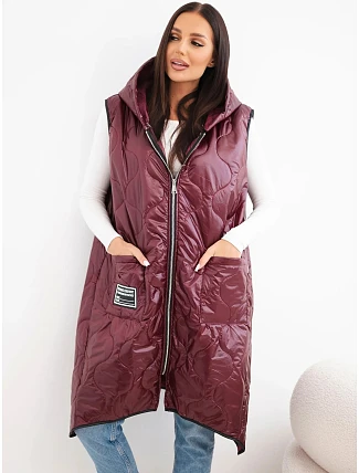 Dámská prošívaná vesta Plus Size s kapucí zapínaná na zip tyrkysová Dámská prošívaná vesta Plus Size s kapucí zapínaná na zip tyrkysová