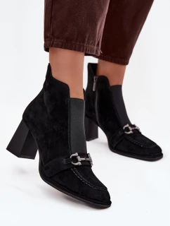 Dámské kotníkové boty z pravé semišové kůže na podpatku Artiker 57C0124 Černé