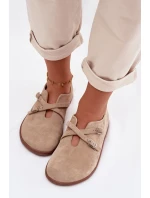 Kožené semišové polobotky Barefoot Dámské s pásky Zazoo N1271 béžové