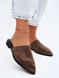 Kožené semišové pantofle Mule dámské ploché D&A JC61-1004 khaki
