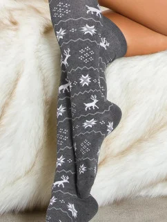 Sexy nadkolenky "Vánoce" šedo-bílé - In Stylefashion