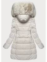 Dámská zimní bunda v barvě ecru s kožešinou (2M-008) Dámská zimní bunda v barvě ecru s kožešinou (2M-008)