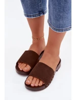 Dámské pantofle s přezkami na nízkém podpatku Čokoládové Amelvessa