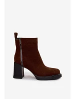 Dámské semišové botky Vinceza – na sloupkovém podpatku, hnědé