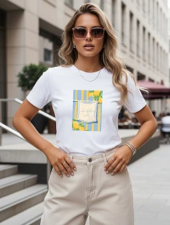 Dámské bavlněné tričko s italským potiskem, bílé, FashionStreet NX8024RY