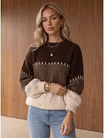 Dámský pletený svetr s širokými pruhy, hnědý, FashionStreet MY2628 Dámský pletený svetr s širokými pruhy, hnědý, FashionStreet MY2628