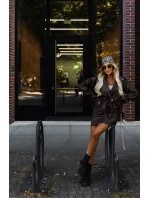 626-4 Bunda z měkké ekokůže ramon s páskem a asymetrickým zipem - hnědá