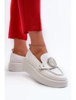 Kožené Mokasíny S Ozdobou Bílé Zazoo 3486 Kožené Mokasíny S Ozdobou Bílé Zazoo 3486