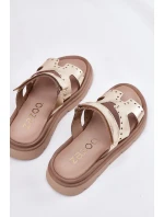 Dámské Pantofle Z Přírodní Kůže Na Platformě Zazoo 40440 Zlaté