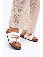 Dámské Pantofle Na Korkové Platformě S Přezkou Bílé Evisolla