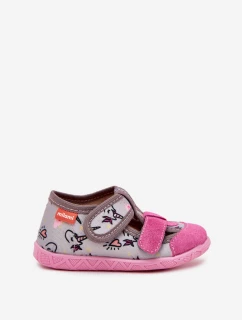 Dětské pantofle Milami na suchý zip s jednorožci šedo-růžové Reathiana