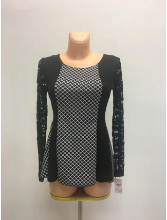 Dámský top - tričko s květinovými rukávy dlouhý rukáv černobílé - Černo-bílá / UNI - OEM Dámský top - tričko s květinovými rukávy dlouhý rukáv černobílé - Černo-bílá / UNI - OEM