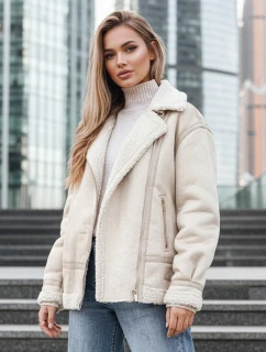 FashionStreet béžová dámská bunda z ovčí kůže ramones TY5245z