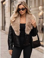 Dámská zimní kožená bunda s kožešinou, černá, FashionStreet TY6029 Dámská zimní kožená bunda s kožešinou, černá, FashionStreet TY6029