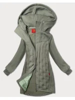 Šedozelená dlouhá dámská mikina se stojáčkem a kapucí LHD (AMG-178)