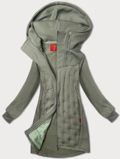Šedozelená dlouhá dámská mikina se stojáčkem a kapucí LHD (AMG-178)