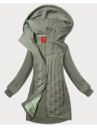 Šedozelená dlouhá dámská mikina se stojáčkem a kapucí LHD (AMG-178)