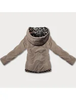 Tmavě béžová krátká volná dámská bunda s panteřím motivem Miss TiTi (25898)