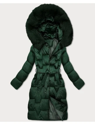 Tmavě zelená dámská zimní bunda s páskem S'West (B8305-10)
