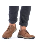 Kožené polobotky Rieker M RKR528 hnědé s ažurovým vzorem