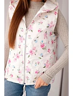 Dámská prošívaná vesta s květinami a kapucí růžová
