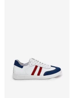 Zazoo N1068 Kožené Nízké Tenisky Dámské Bílá-Námořnická Modrá