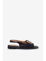 Elegantní Sandály S Dekorací Na Plochém Podpatku S.Barski KV51-003 Černé Elegantní Sandály S Dekorací Na Plochém Podpatku S.Barski KV51-003 Černé