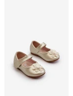 Dětské balerínky se suchým zipem s ozdobou zlaté Serinde