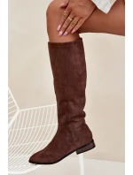 Dámské semišové kozačky na nízkém podpatku Eelin – hnědé