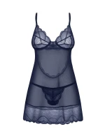 Dámská svůdná košilka Nightly Blue Chemise tm. modrá - Obsessive