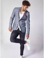 Pánská tmavě modrá kostkovaná bunda FashionStreet MX0566