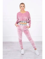Velurová souprava s kapucí pudrově růžová
