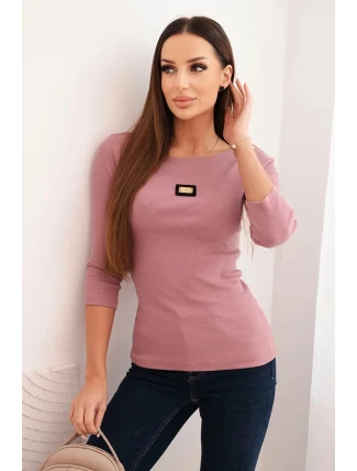 Dámská pruhovaná blůza s 3/4 rukávem a ozdobným nášivkem tmavě růžová