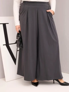 Dámské bavlněné kalhoty Plus Size s širokými nohavicemi a volným střihem grafitové