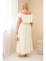 Dámské šaty Plus Size s volánem a elastickým pasem žlutá