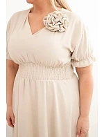 Dámské šaty Plus Size s výstřihem do V a nařaseným pasem tmavě béžové