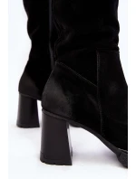 Dámské semišové kozačky na podpatku přes koleno Lemar černé Ceraxa Dámské semišové kozačky na podpatku přes koleno Lemar černé Ceraxa
