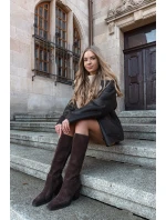 Semišové Kozačky Na Podpatku Zip Čokoládové Lissara