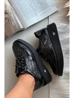 Kožené šněrovací dámské polobotky na platformě Artiker 57C2043 Černo-stříbrné