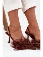 Lodičky s peřím a otevřenou patou čokoládové Belice