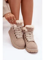 Semišové sněhule dámské na platformě s kožíškem Big Star SS274371 béžové
