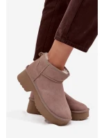 Dámské sněhule Milora z přírodního semiše s kožešinou – khaki